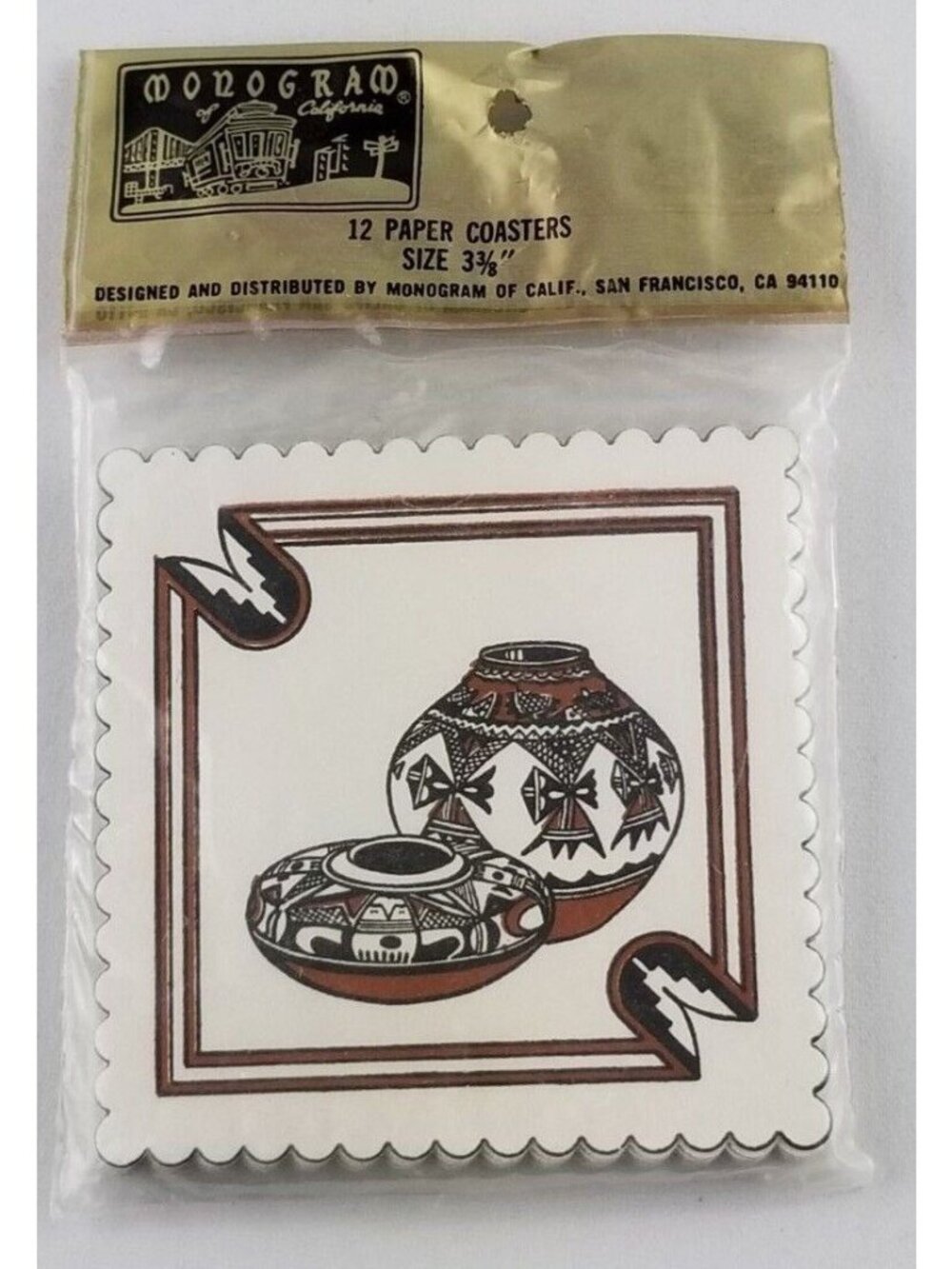 Native American Design Paper Coasters Square 12 3-3/8" New Vintage